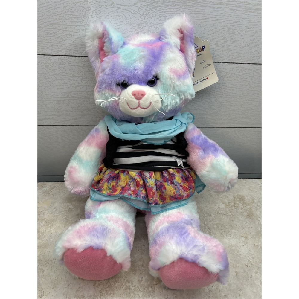 Build-A-Bear Pastel Swirl Kitty‎ with 3 Pieces Of Clothing
